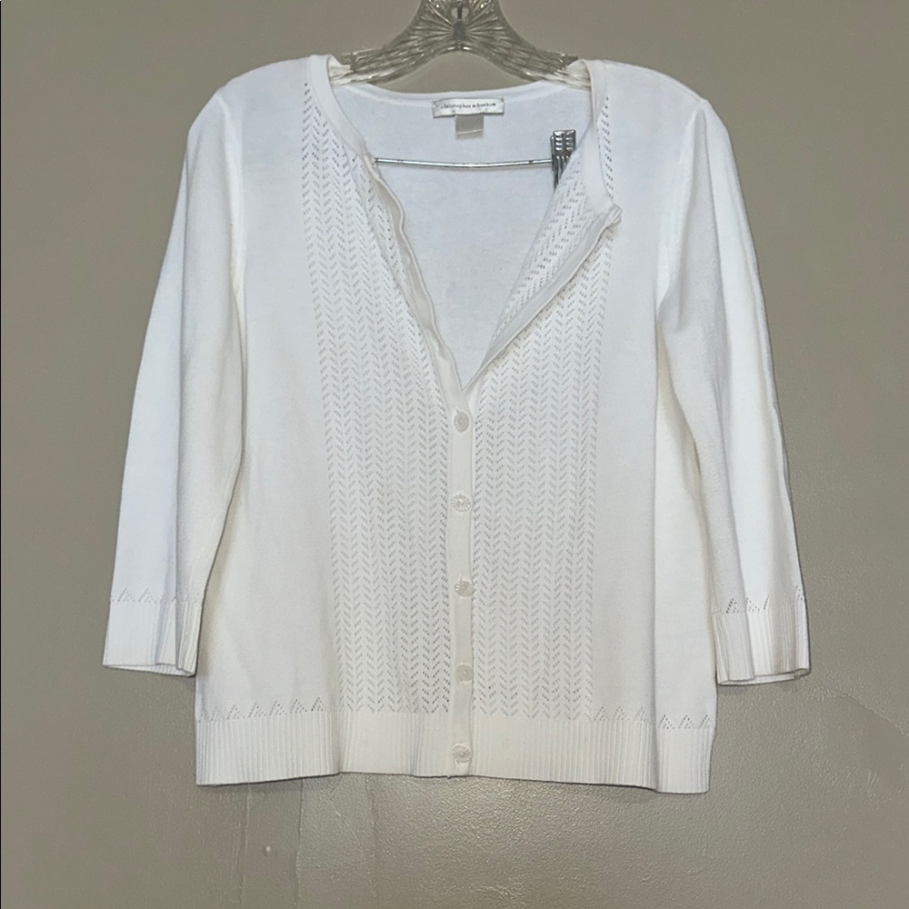 Christopher & Banks White Cardigan V-Neck Long Sleeve